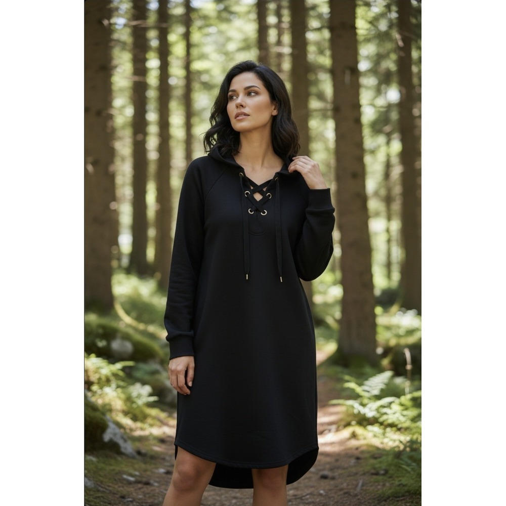 Whimsigoth Goblin Witchy Lovestitch Hooded Mini Dress  Grunge Black S Vikingcore